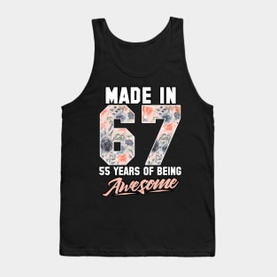 Made in 1967 55 years of being awesome 55th Birthday Flowers Tank Top